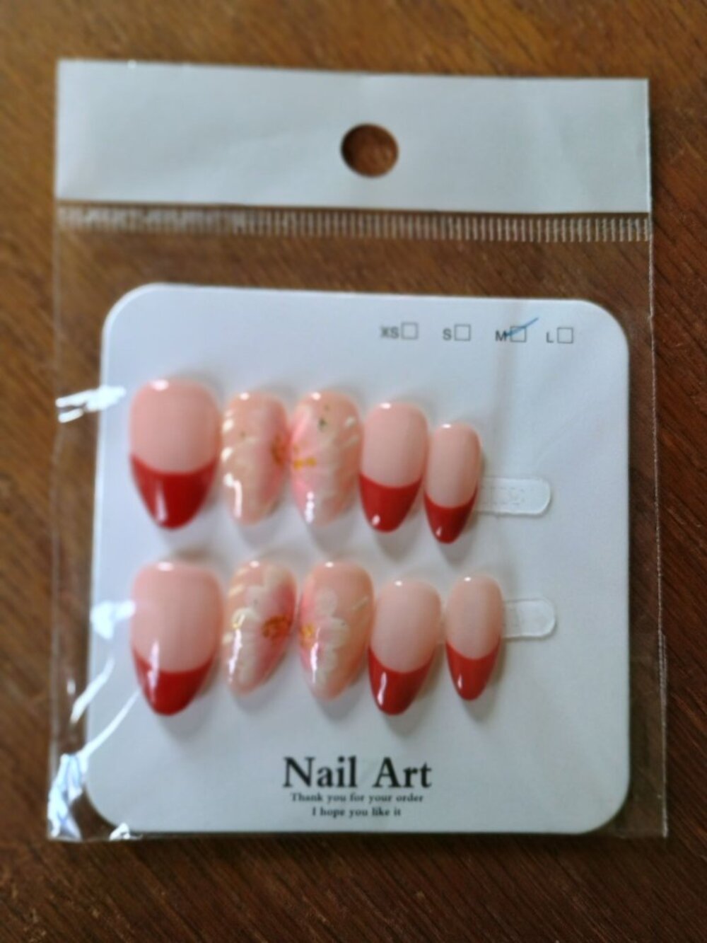 Medium Nail Size Floral Red French Tip Press-On Nails